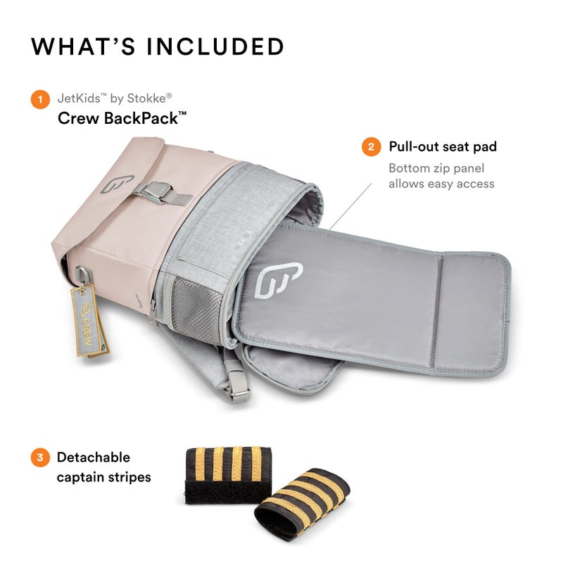 Stokke JetKids BackPack, Pink Lemonade - Expandable Design for Kids 2-7 Years Old - Easy-to-Clean, Water Repellent Fabric - Includes Pull-Out Seat Pad, Name Tag & Detachable Captain Stripes - Image 3